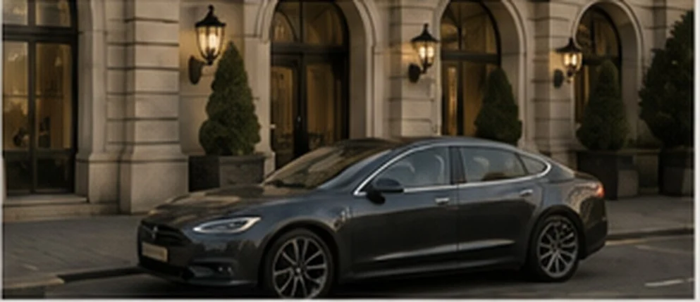 Westmere car waiting outside a hotel